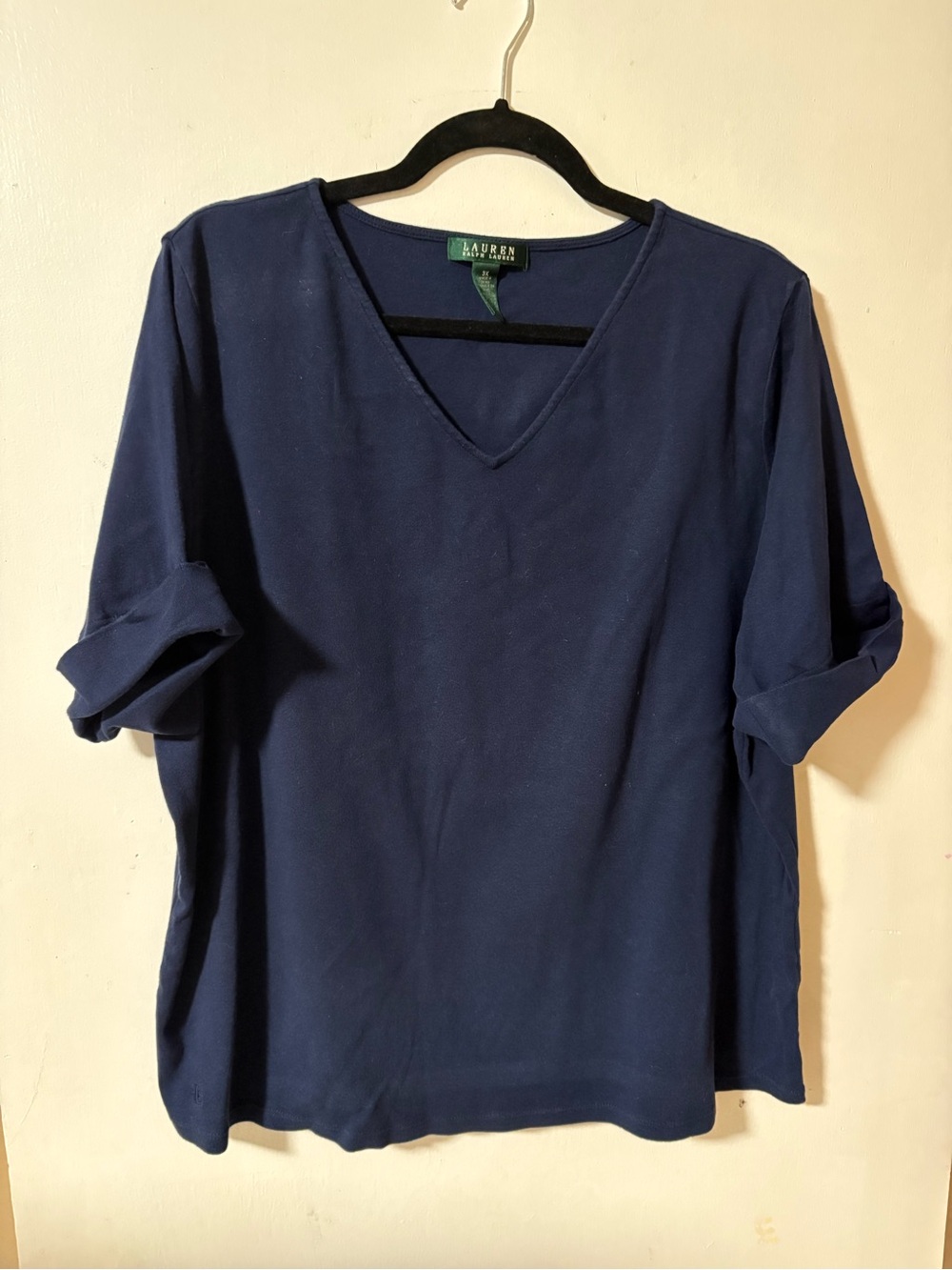 Ralph Lauren Navy V-Neck Roll-Sleeve Tunic Top